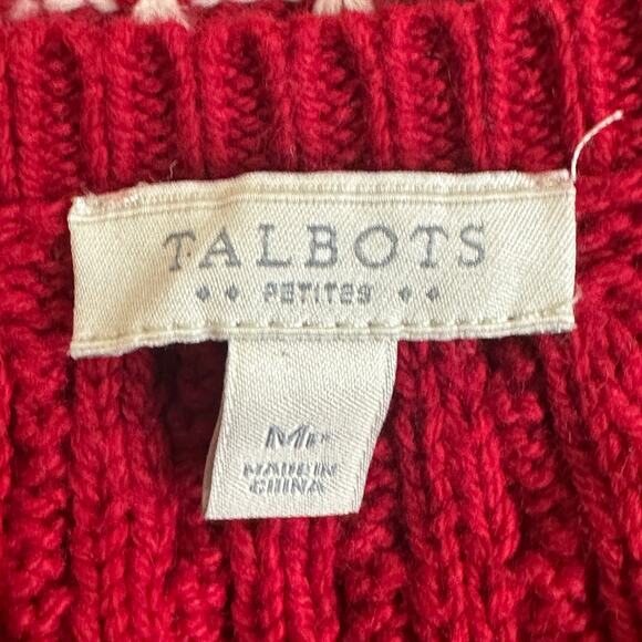Talbots Cozy Cable Knit Sweater Womens M Red Cotton Striped Preppy Grandmacore - Picture 4 of 5